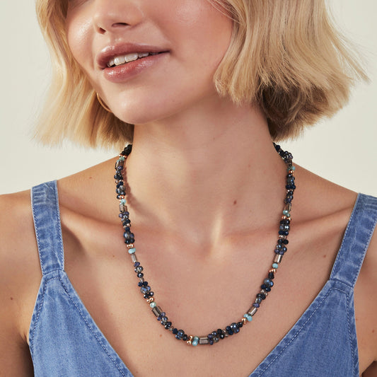 London Women Blue Mixed Bead Collar Necklace