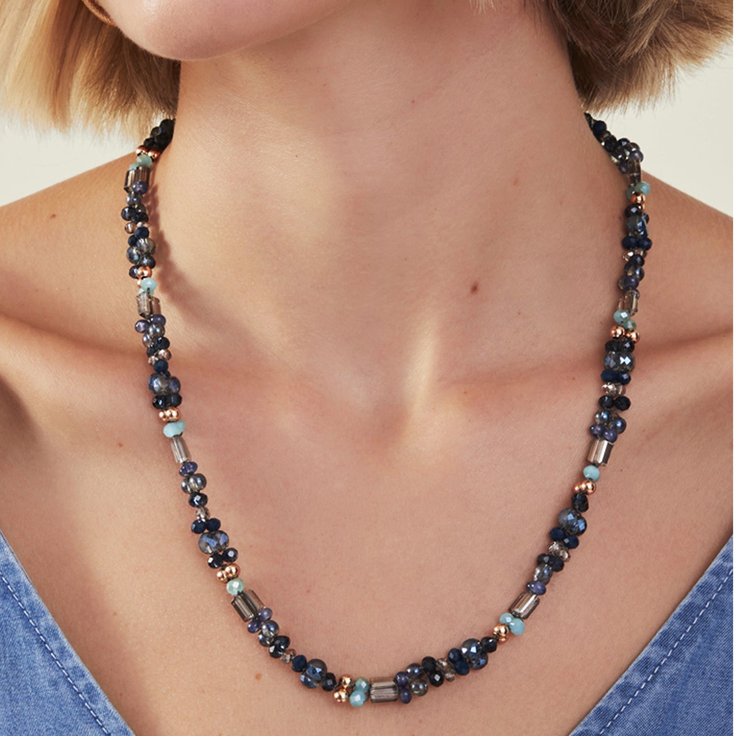 London Women Blue Mixed Bead Collar Necklace