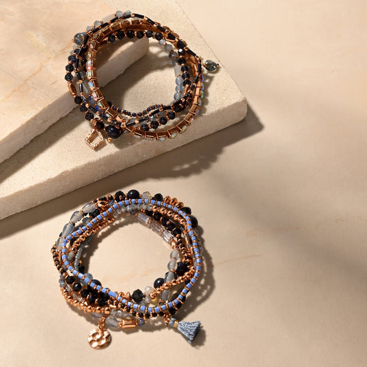 London Women Blue Luxe Beaded Charm Stretch Bracelet Pack Of 11