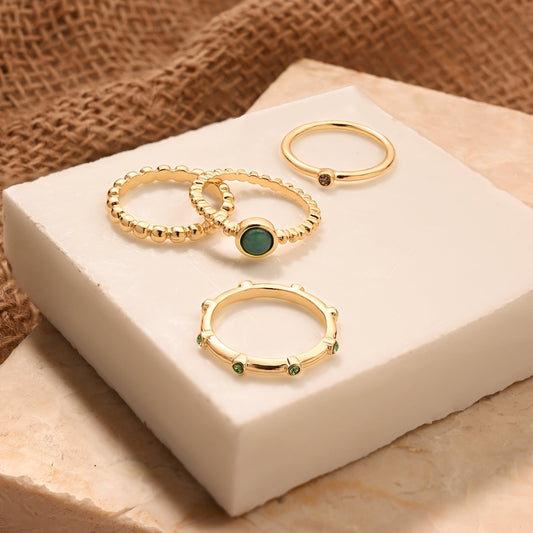 London Women Green Stone Rings Pack Of 4-Large
