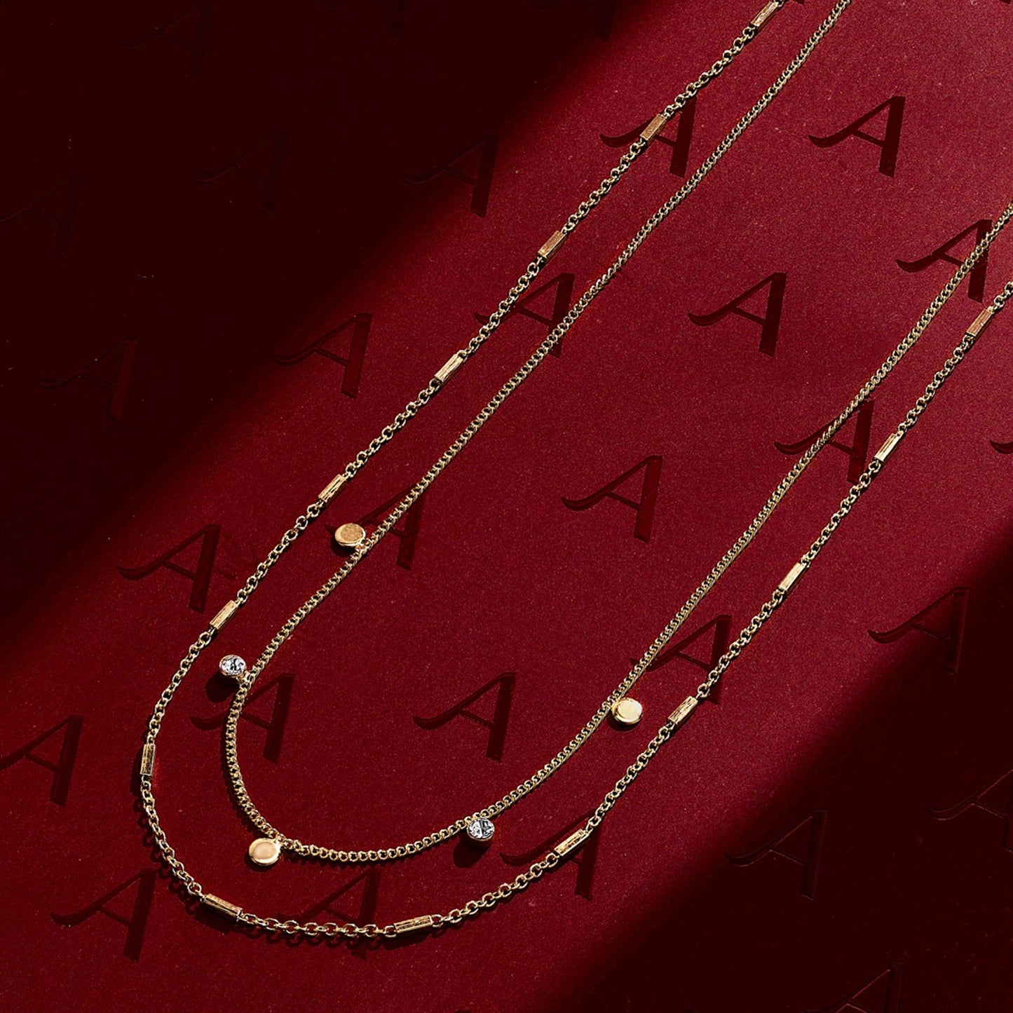 Gold Gem Disc Station Necklace