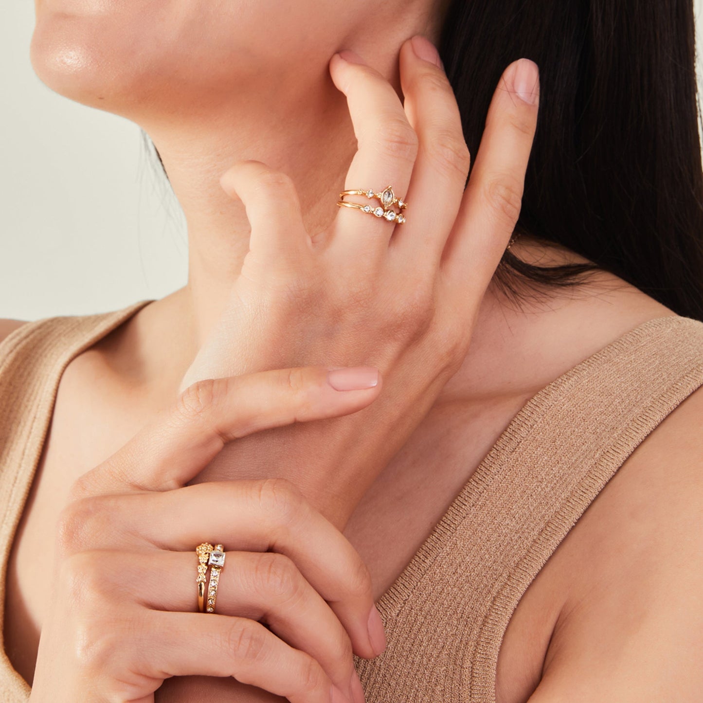 London Women Gold Flower Sparkle Rings White Pack Of 4-Large