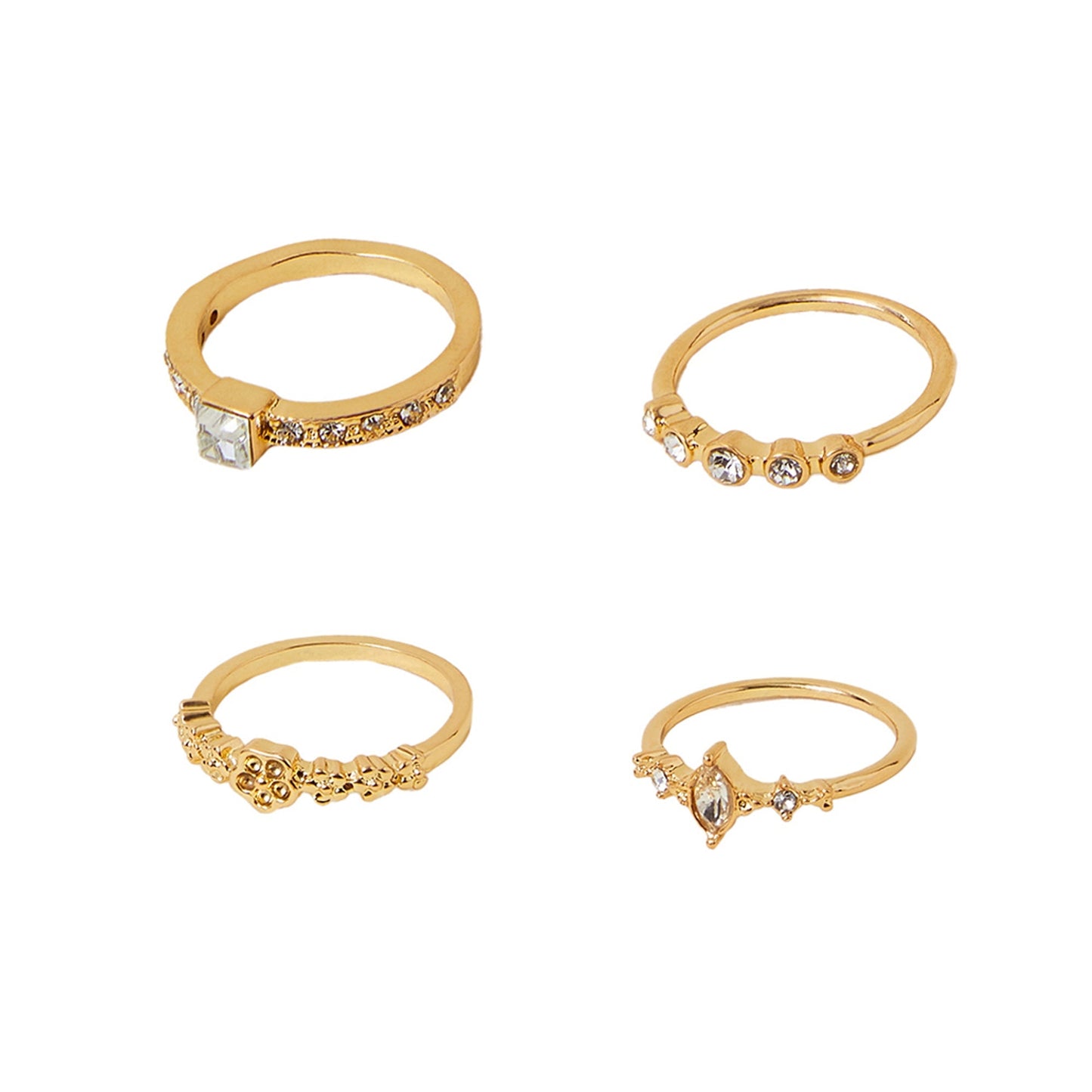 London Women Gold Flower Sparkle Rings White Pack Of 4-Large