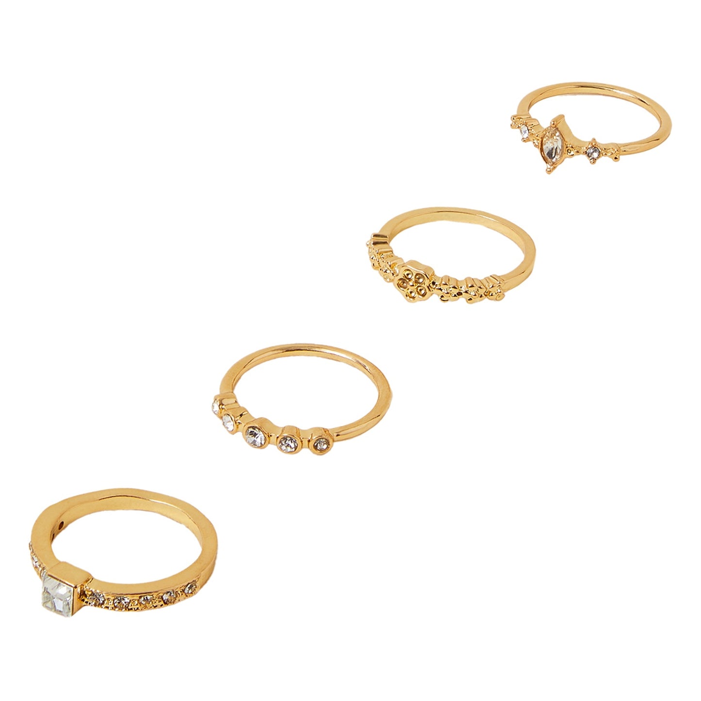 London Women Gold Flower Sparkle Rings White Pack Of 4-Large