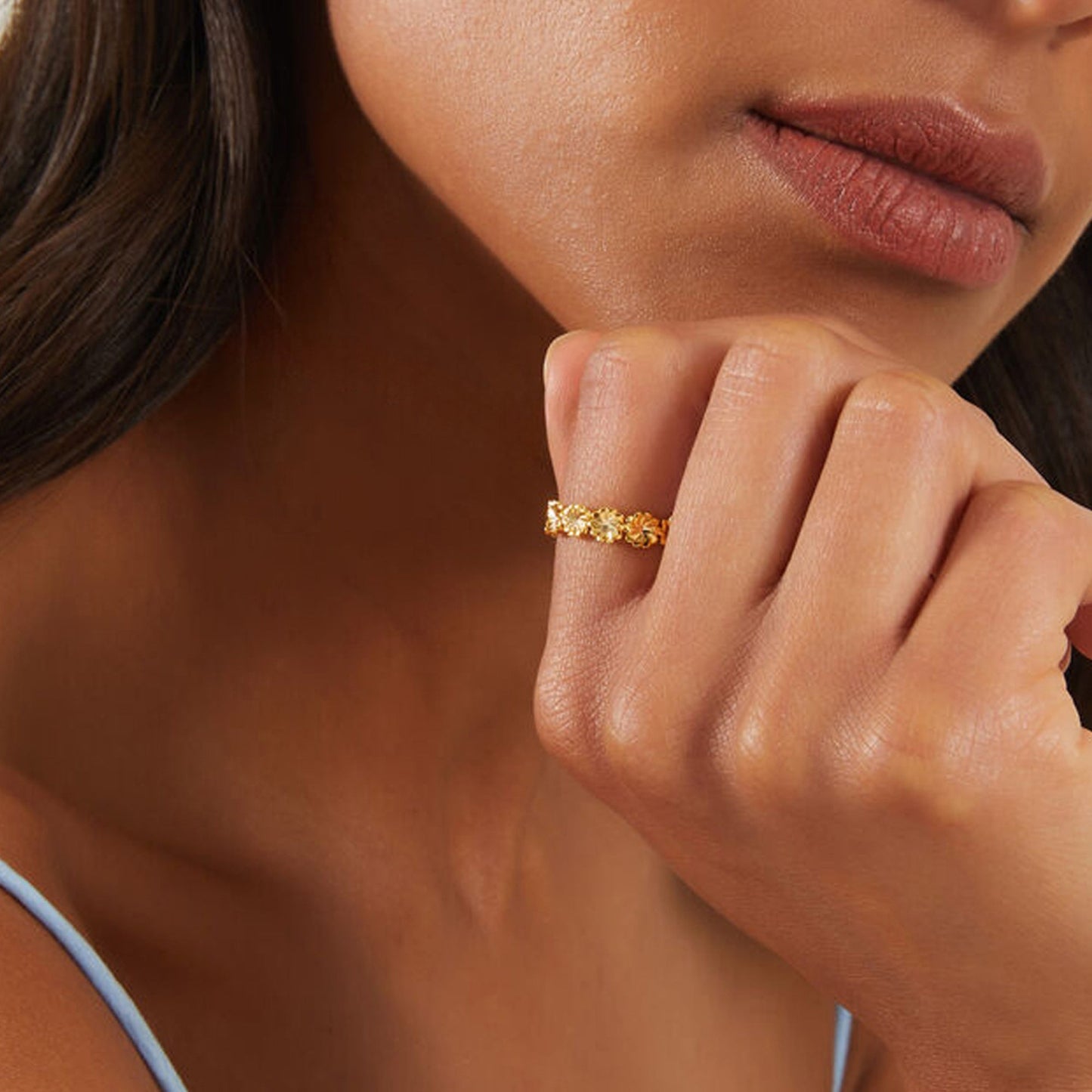 Real Gold Plated Flower Ring Gold-Medium