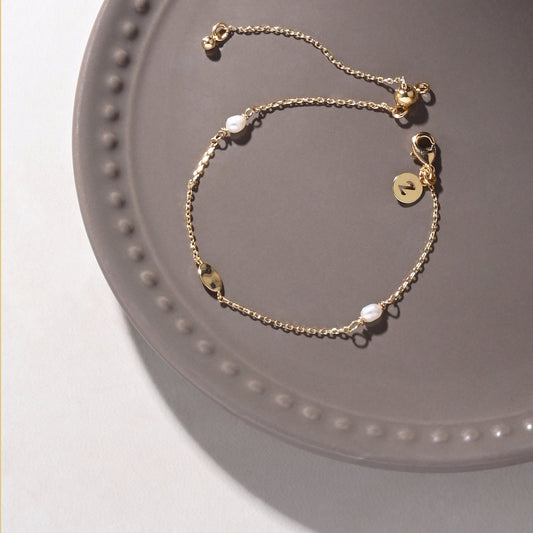 London Women 14K Real Gold Plated Pearl Station Bracelet