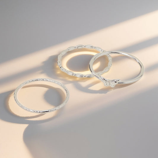Sterling Silver-Plated Butterfly Rings Pack Of 3- Small