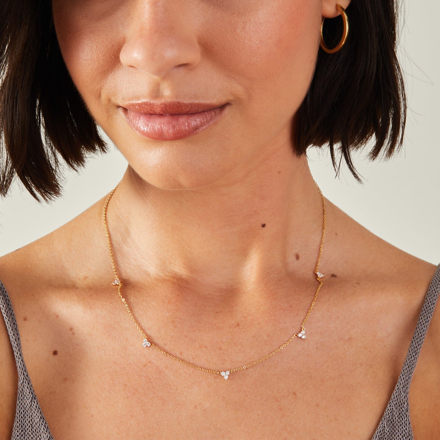 London Women 14K Real Gold Plated Cubic Zirconia Station Necklace