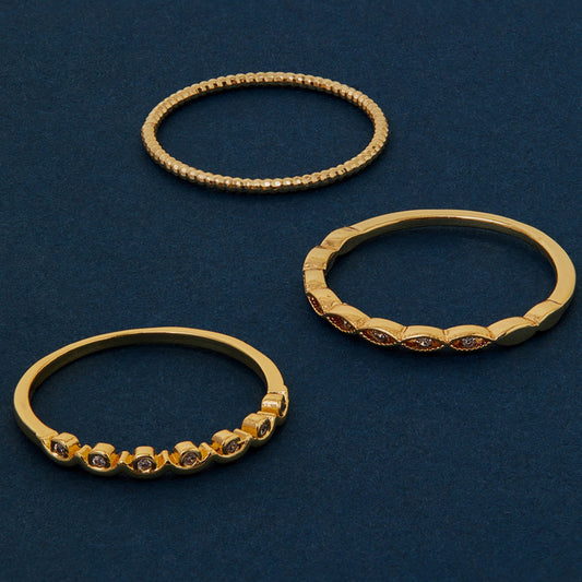 Real Gold Plated Sparkle Rings Pack Of 3-Medium