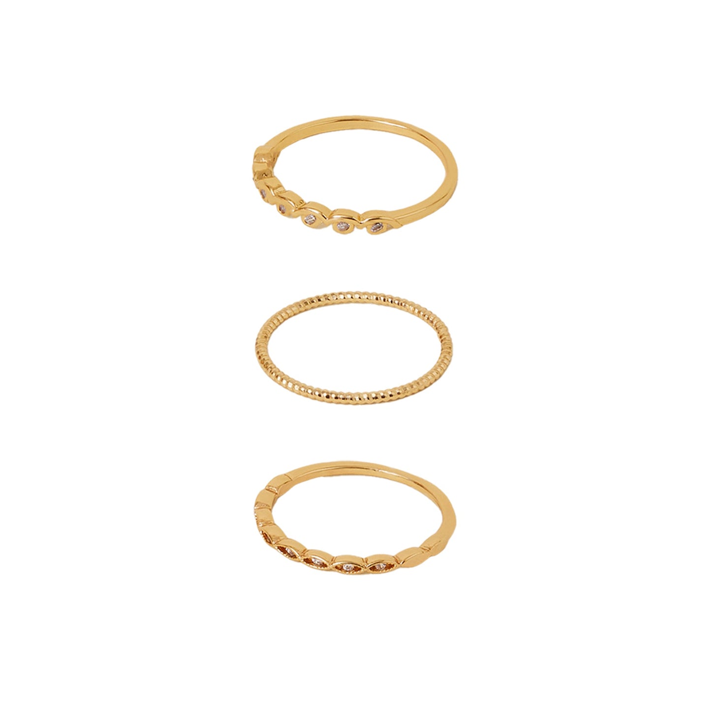Real Gold Plated Sparkle Rings Pack Of 3-Medium