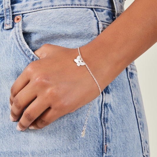 Silver Butterfly Charm Chain Bracelet