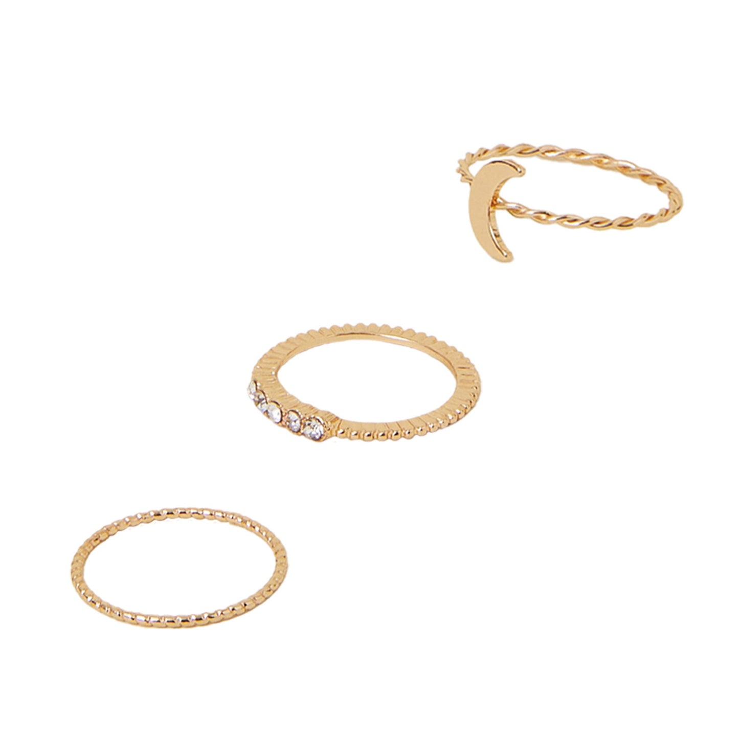 Gold Twist Moon Rings Pack Of 3-Small