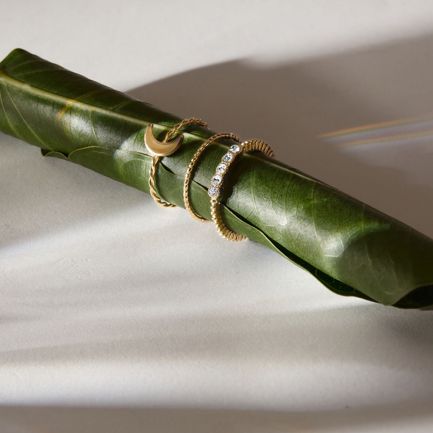 Gold Twist Moon Rings Pack Of 3-Medium