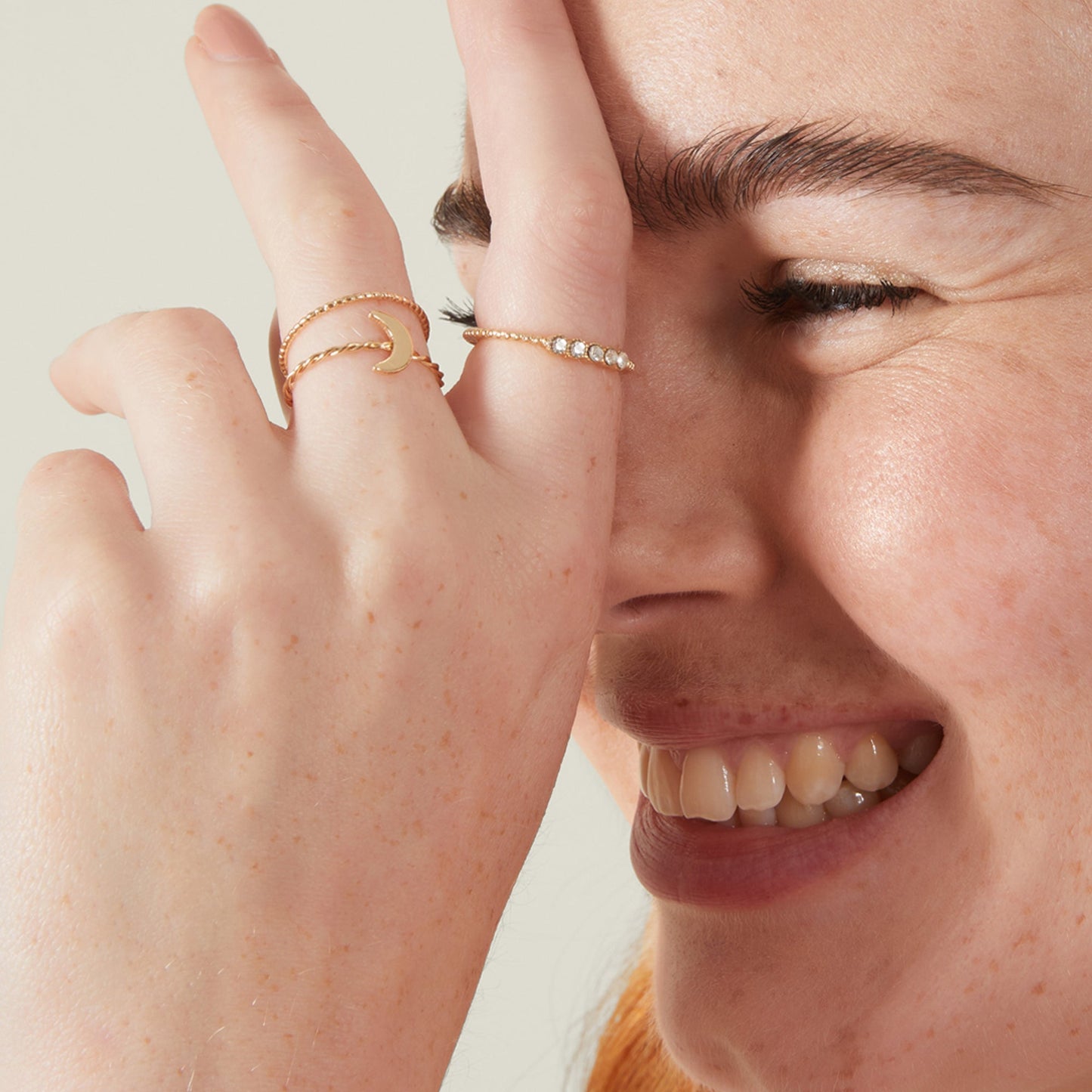 Gold Twist Moon Rings Pack Of 3-Medium