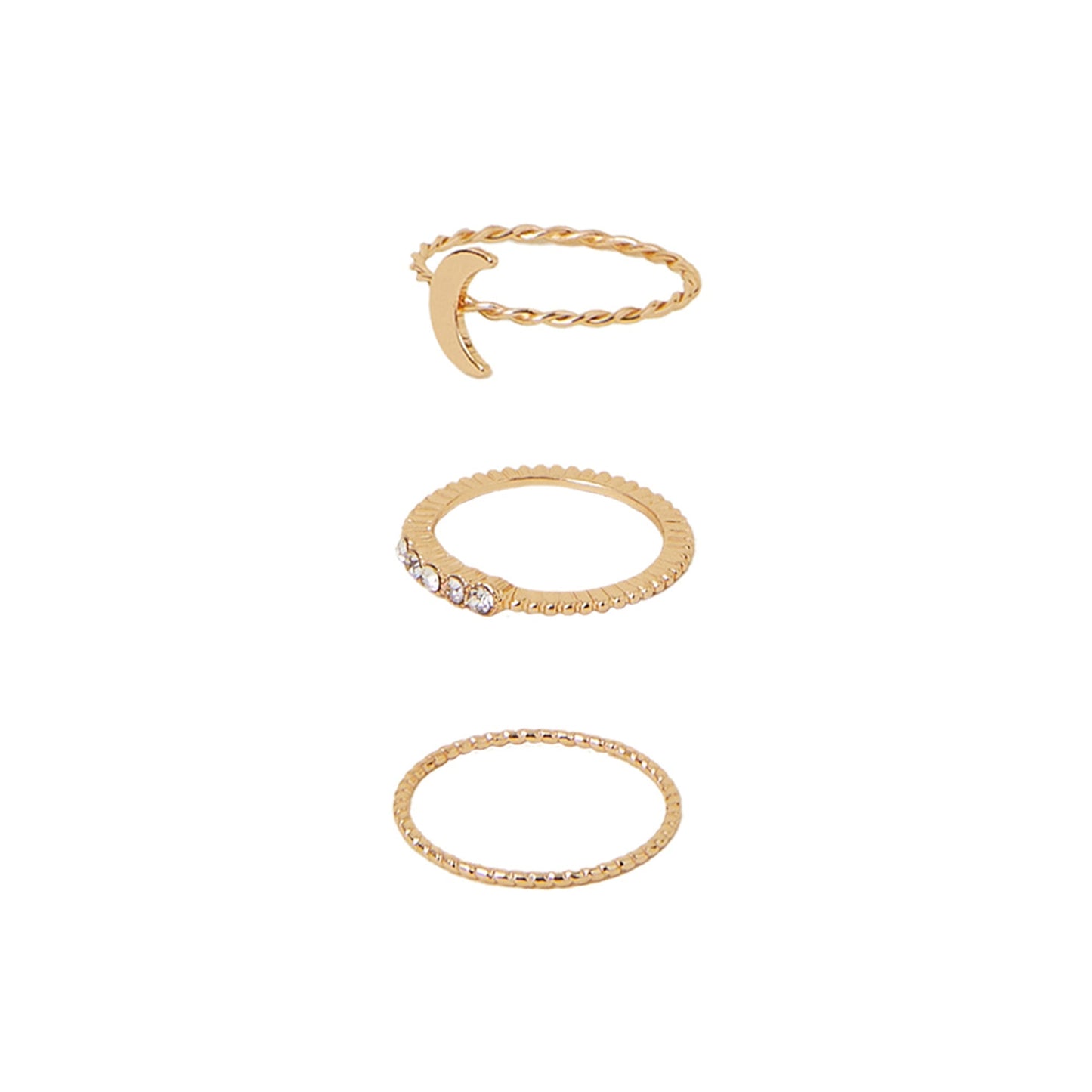 Gold Twist Moon Rings Pack Of 3-Medium