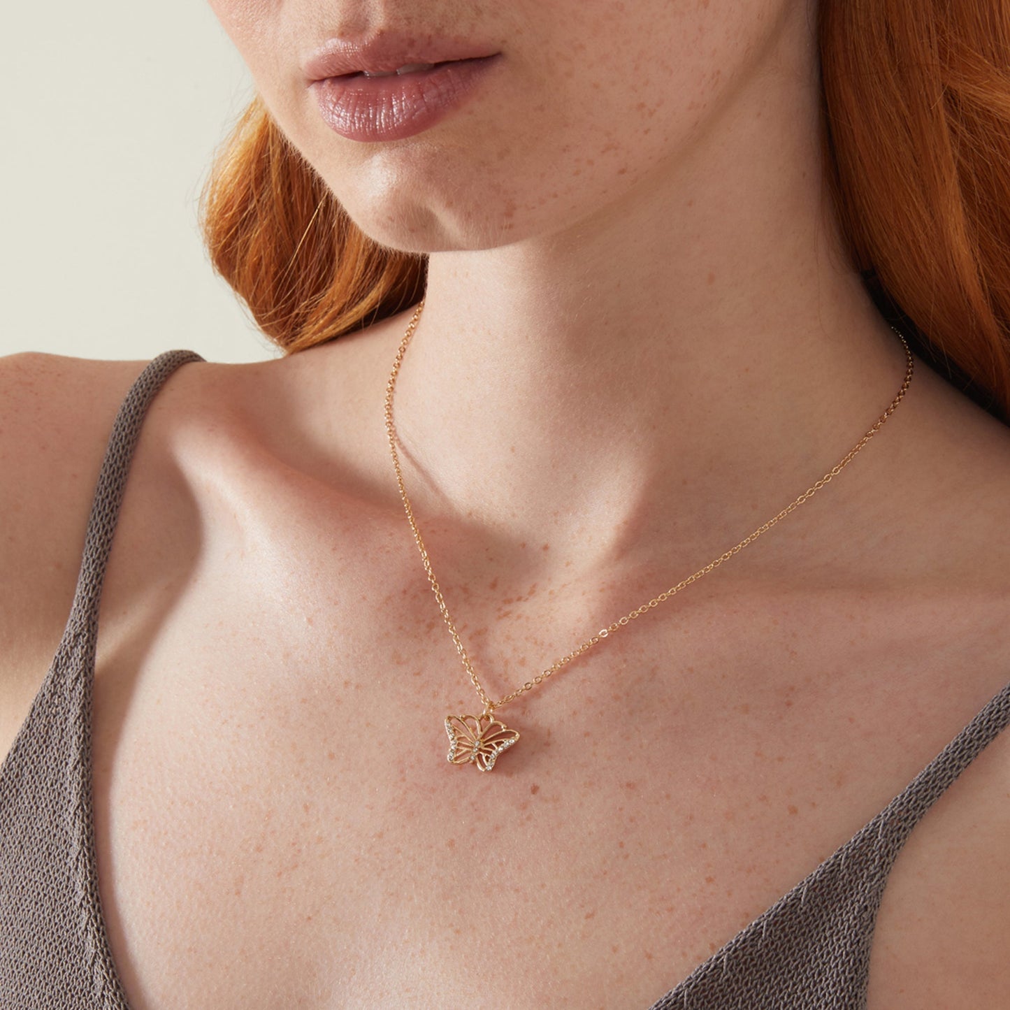 Gold Sparkle Butterfly Pendant Necklace