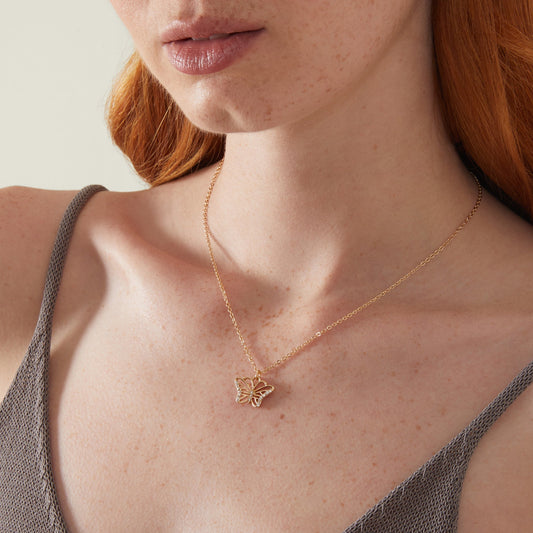 Gold Sparkle Butterfly Pendant Necklace