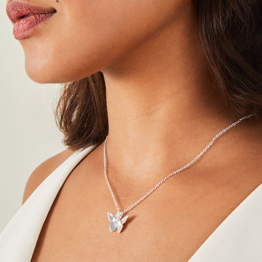 Silver Solid Butterfly Pendant Necklace