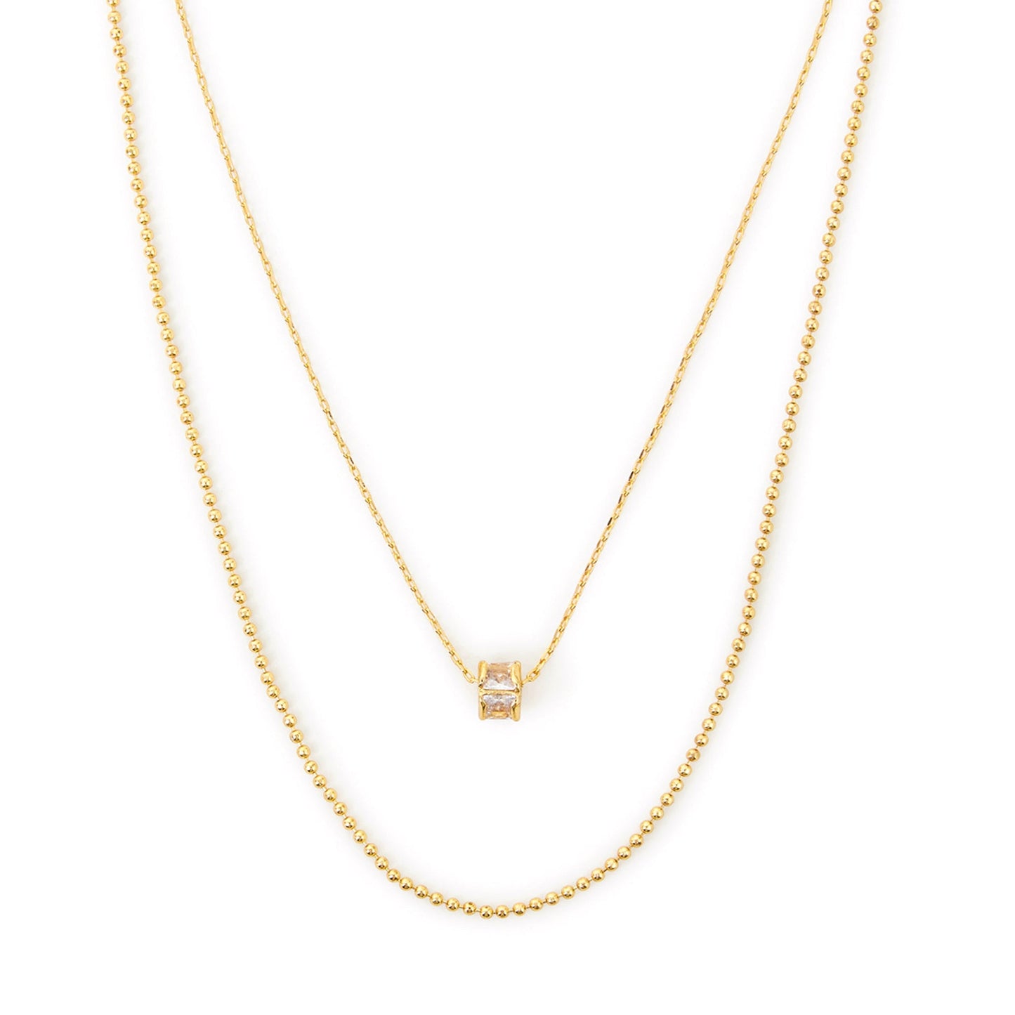 Real Gold Plated Cubic Zirconia Layered Necklace