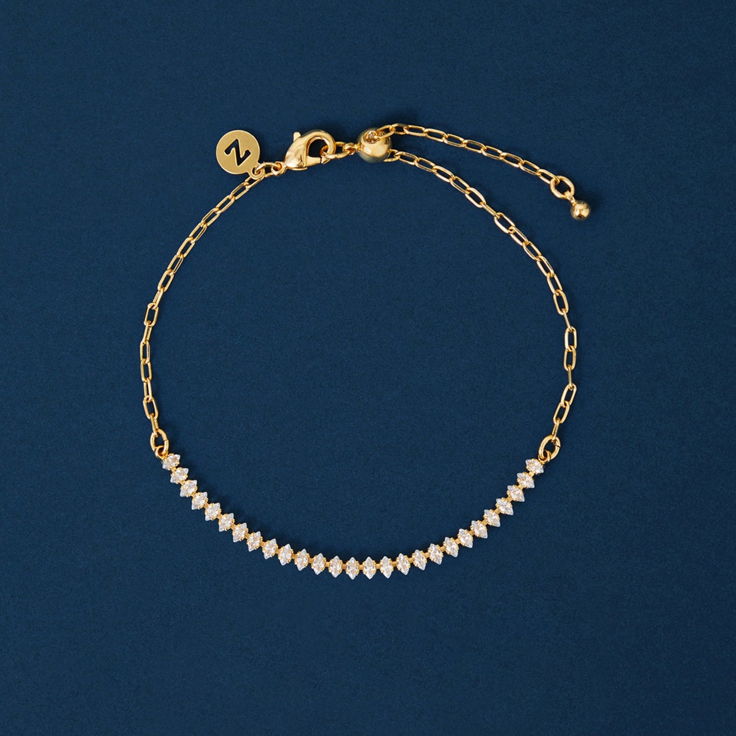 Real Gold Plated Cubic Zirconia Marquise Tennis Bracelet