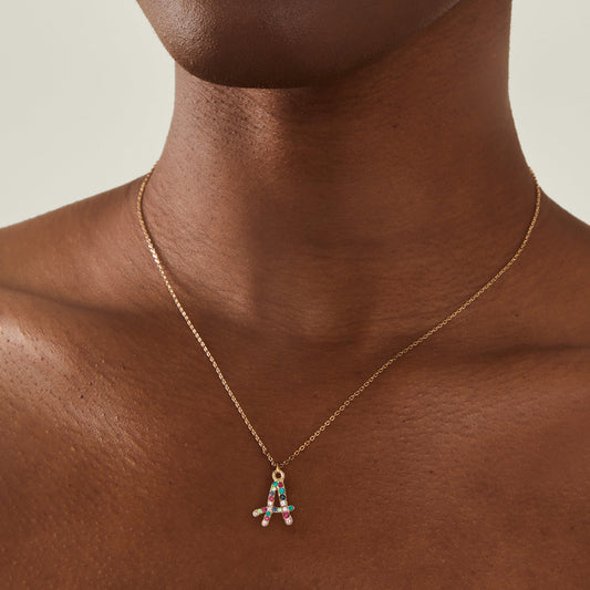 Multi Gemstone Initial (A) Pendant Necklace
