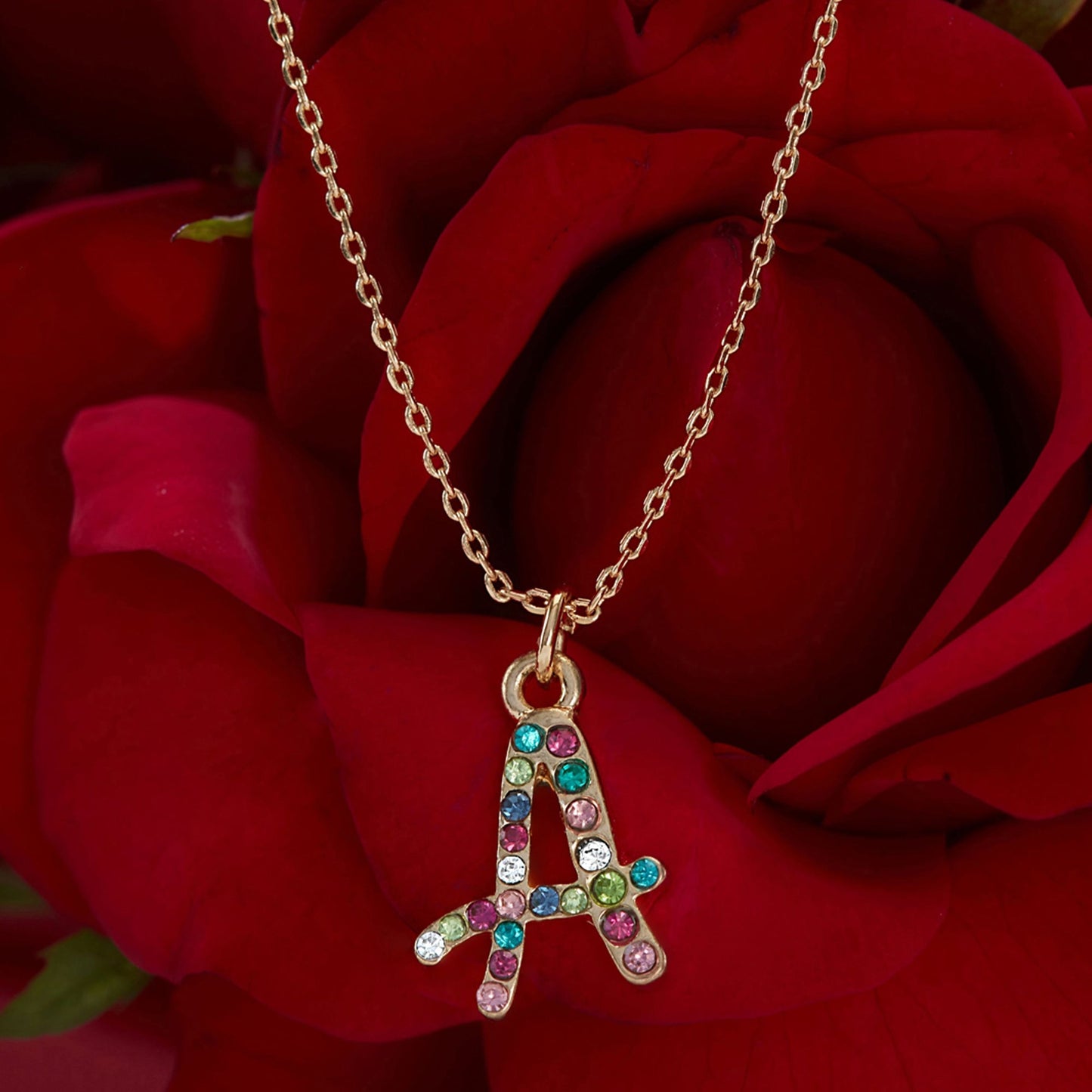 Multi Gemstone Initial (A) Pendant Necklace
