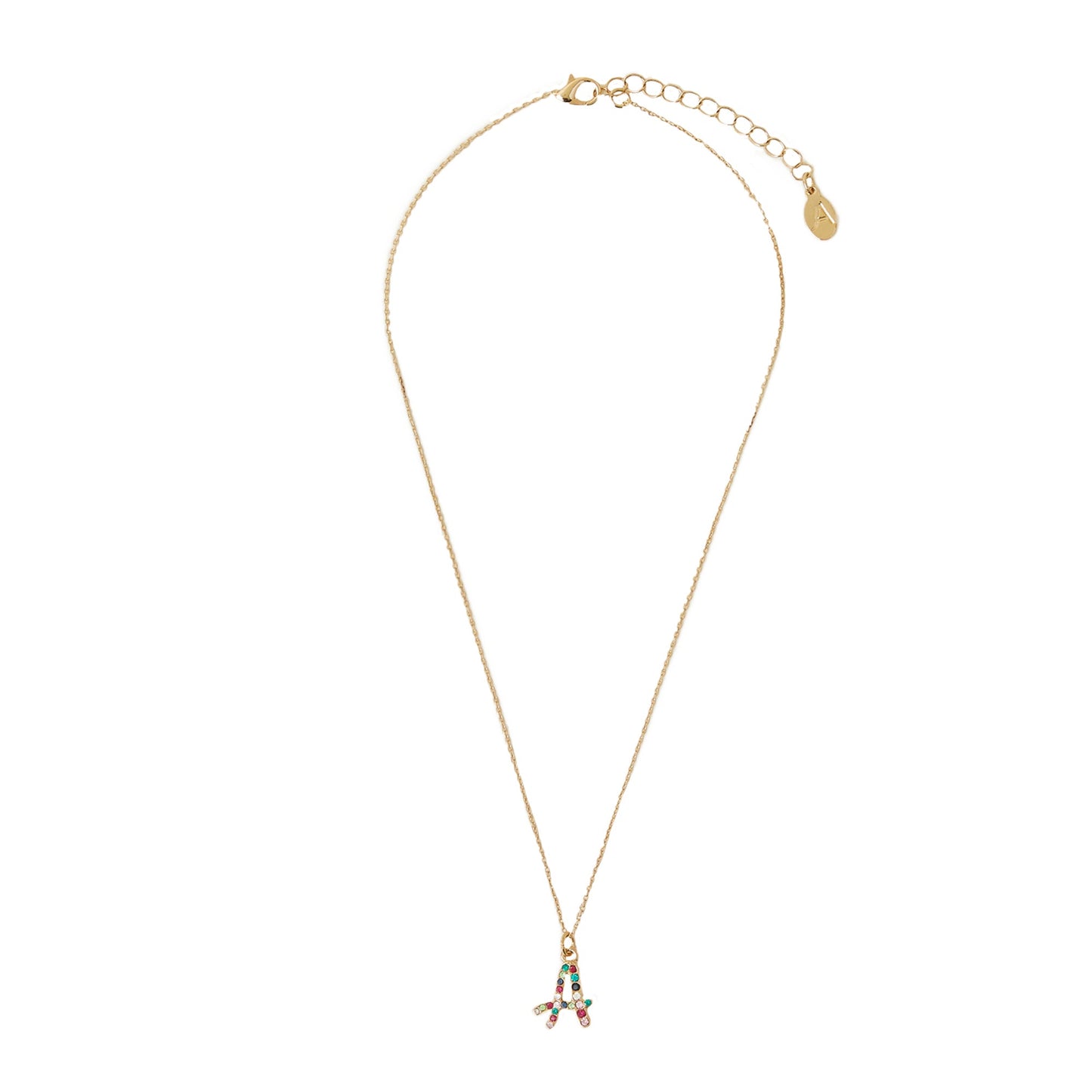 Multi Gemstone Initial (A) Pendant Necklace