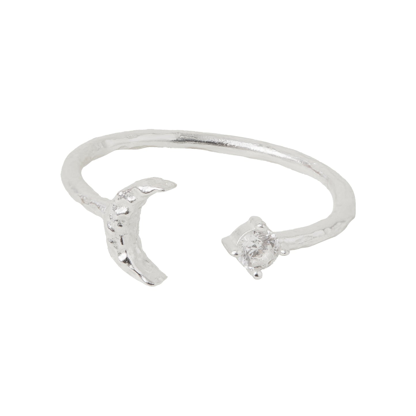 925 Sterling Silver Hallmark Cubic Zirconia Adjustable Diamante Moon Ring