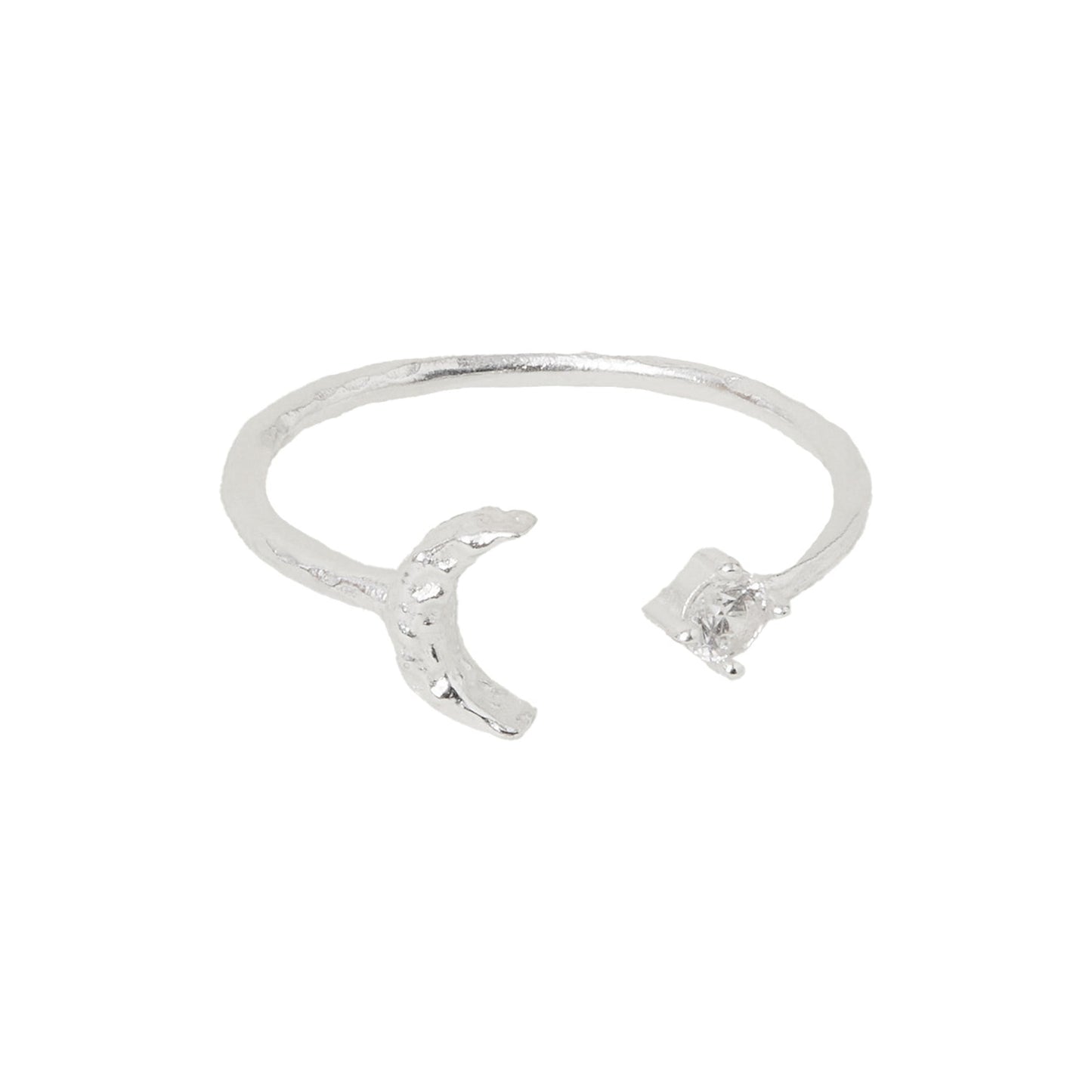 925 Sterling Silver Hallmark Cubic Zirconia Adjustable Diamante Moon Ring