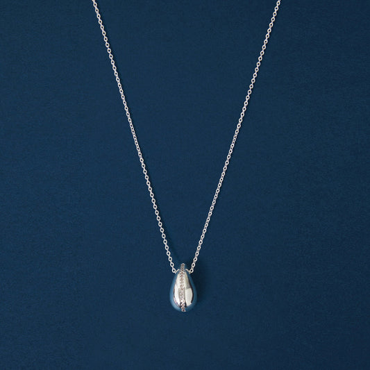 Sterling Silver-Plated Cubic Zirconia Teardrop Pearl Pendant Necklace