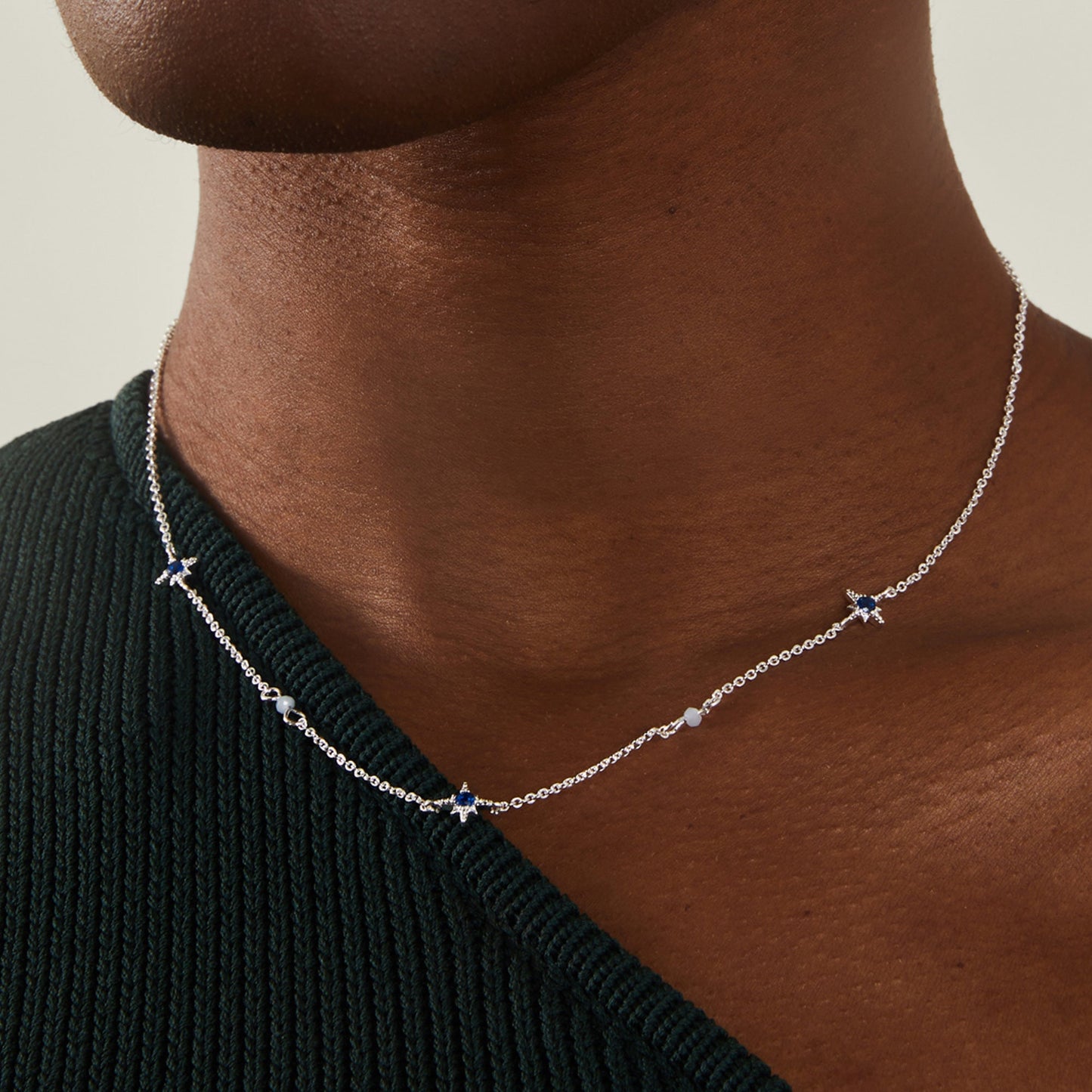 Sterling Silver-Plated Cubic Zirconia Star Station Necklace