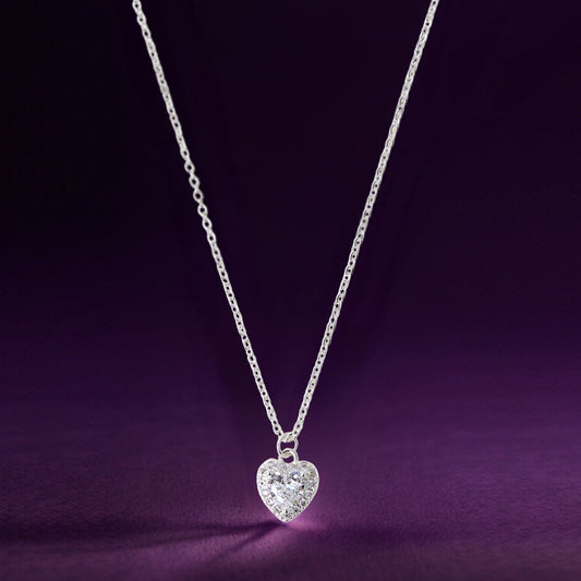 Sterling Silver-Plated Diamante Heart Pendant Necklace