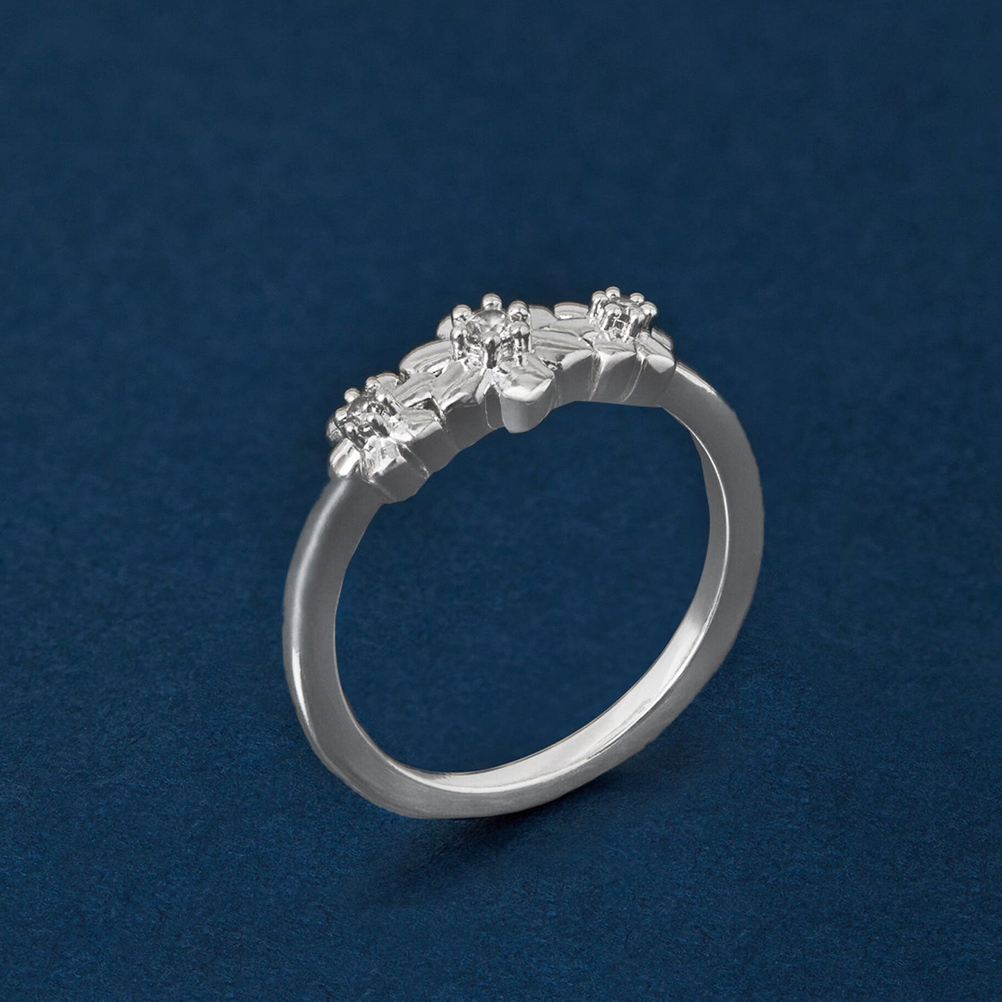 Sterling Silver-Plated Cubic Zirconia Flower Ring-Small