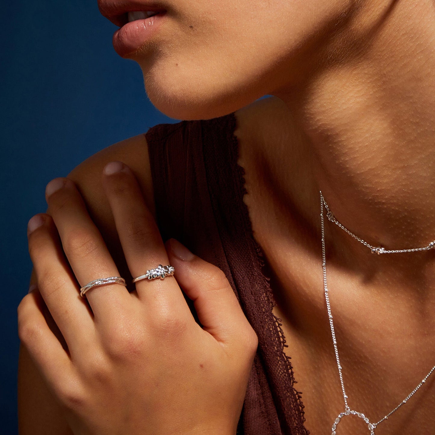 Sterling Silver-Plated Cubic Zirconia Flower Ring-Small