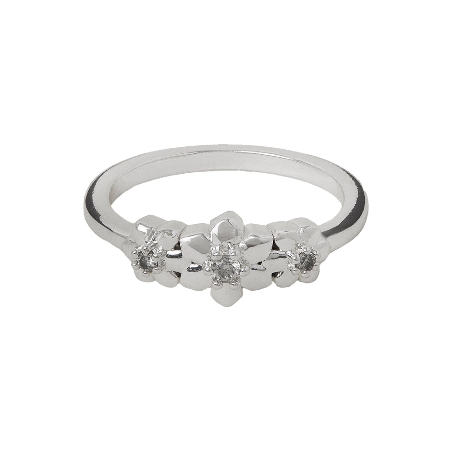 Sterling Silver-Plated Cubic Zirconia Flower Ring-Small