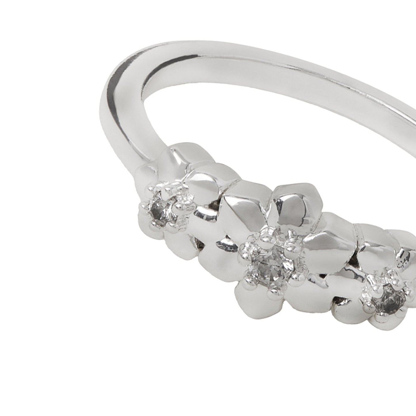 Sterling Silver-Plated Cubic Zirconia Flower Ring-Small