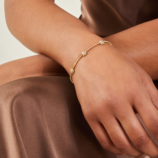 14k Real Gold Plated Cubic Zirconia Daisy Chian Bracelet