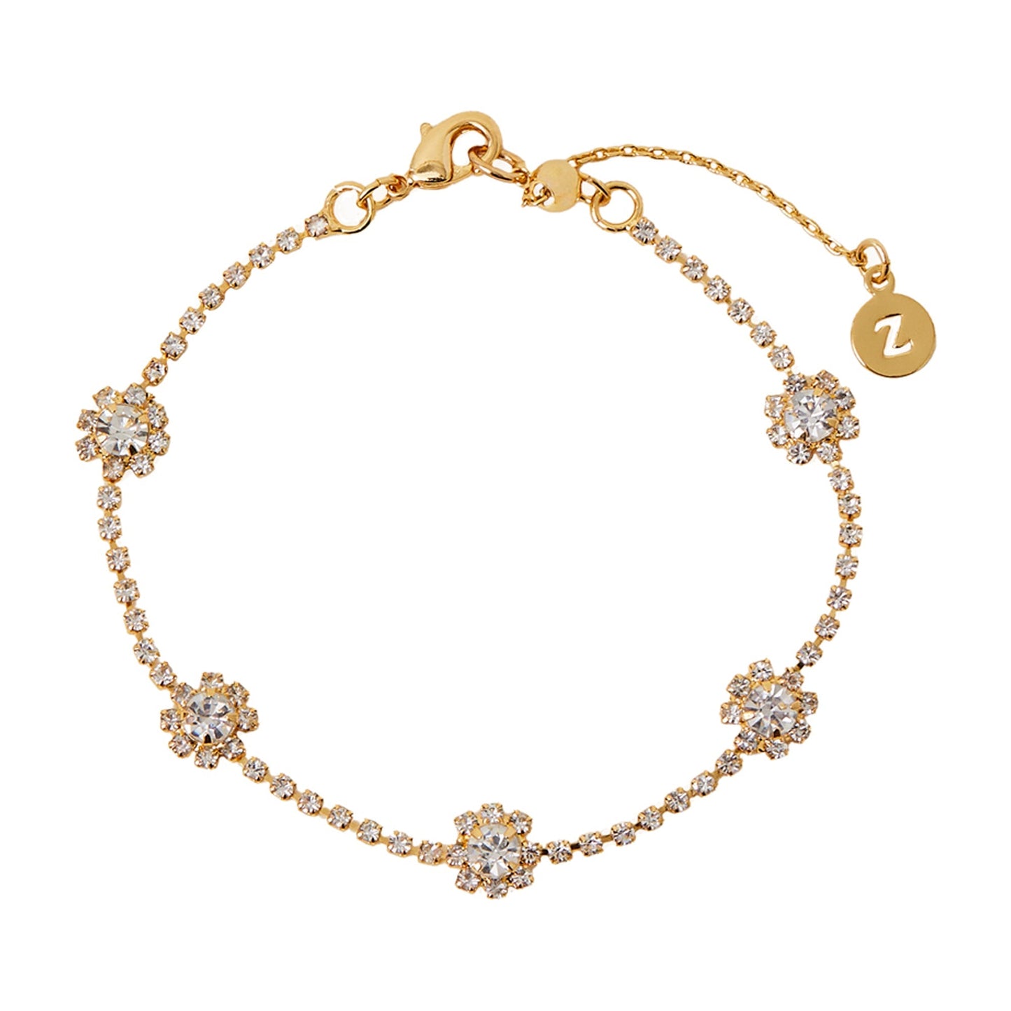 14k Real Gold Plated Cubic Zirconia Daisy Chian Bracelet