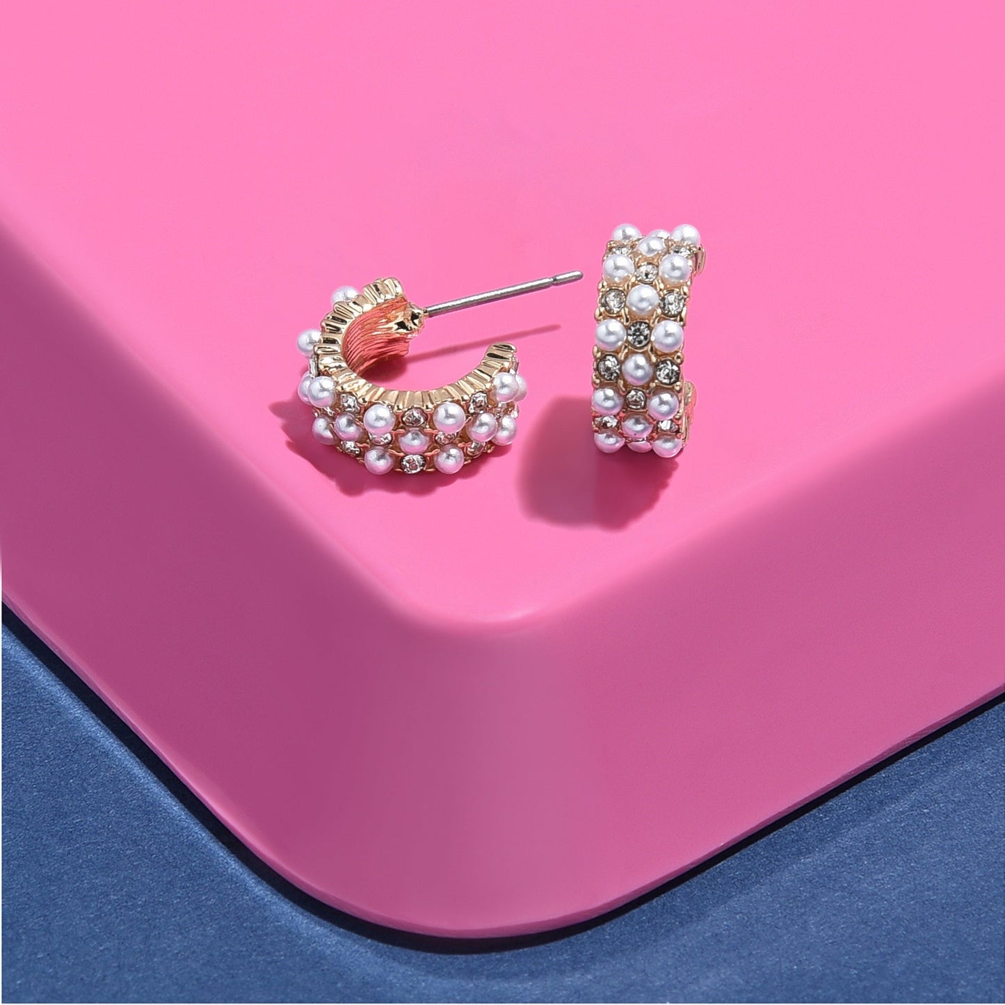 London Women's Gold Berry Blush Diamante & Pearl Small Hoop Earring