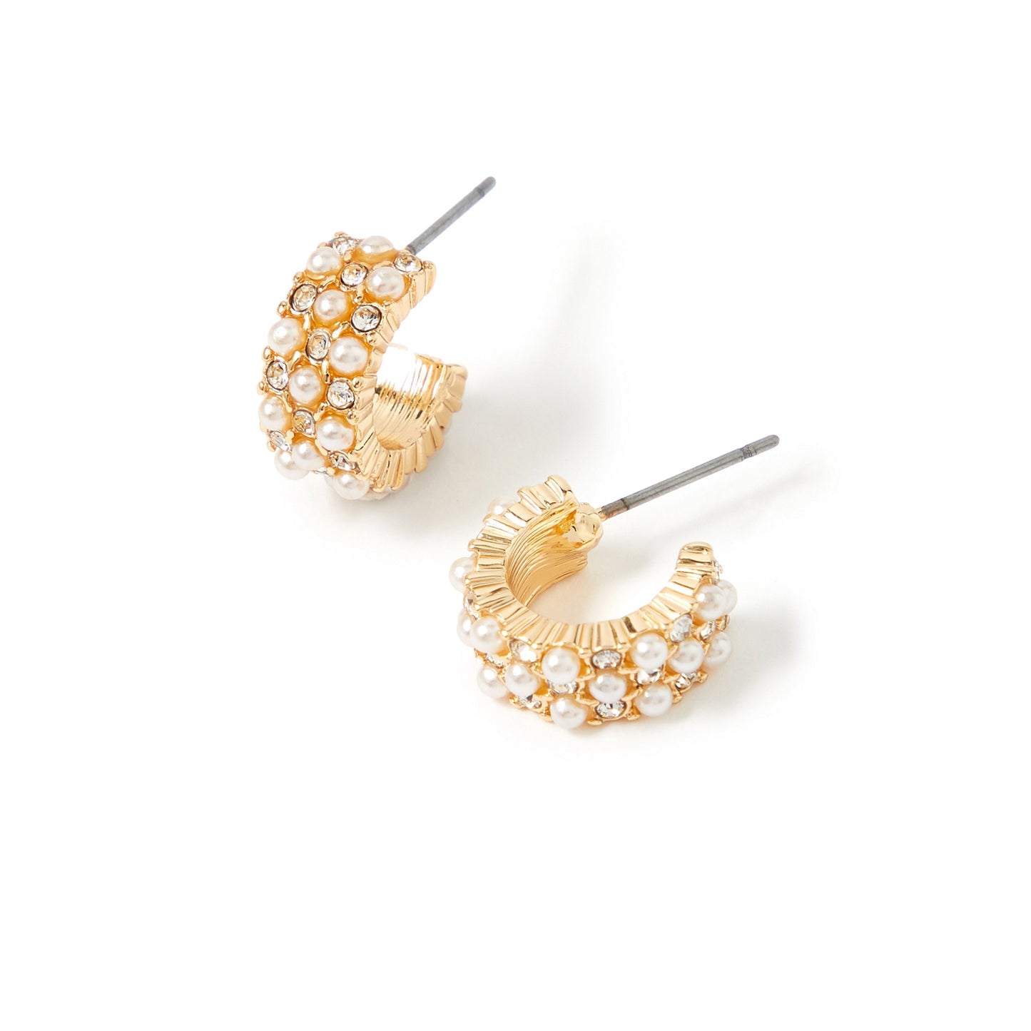 London Women's Gold Berry Blush Diamante & Pearl Small Hoop Earring