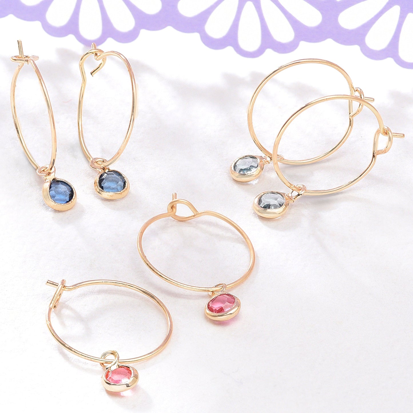 London Women's 3 X Colour Gems Hoop Earring Pack