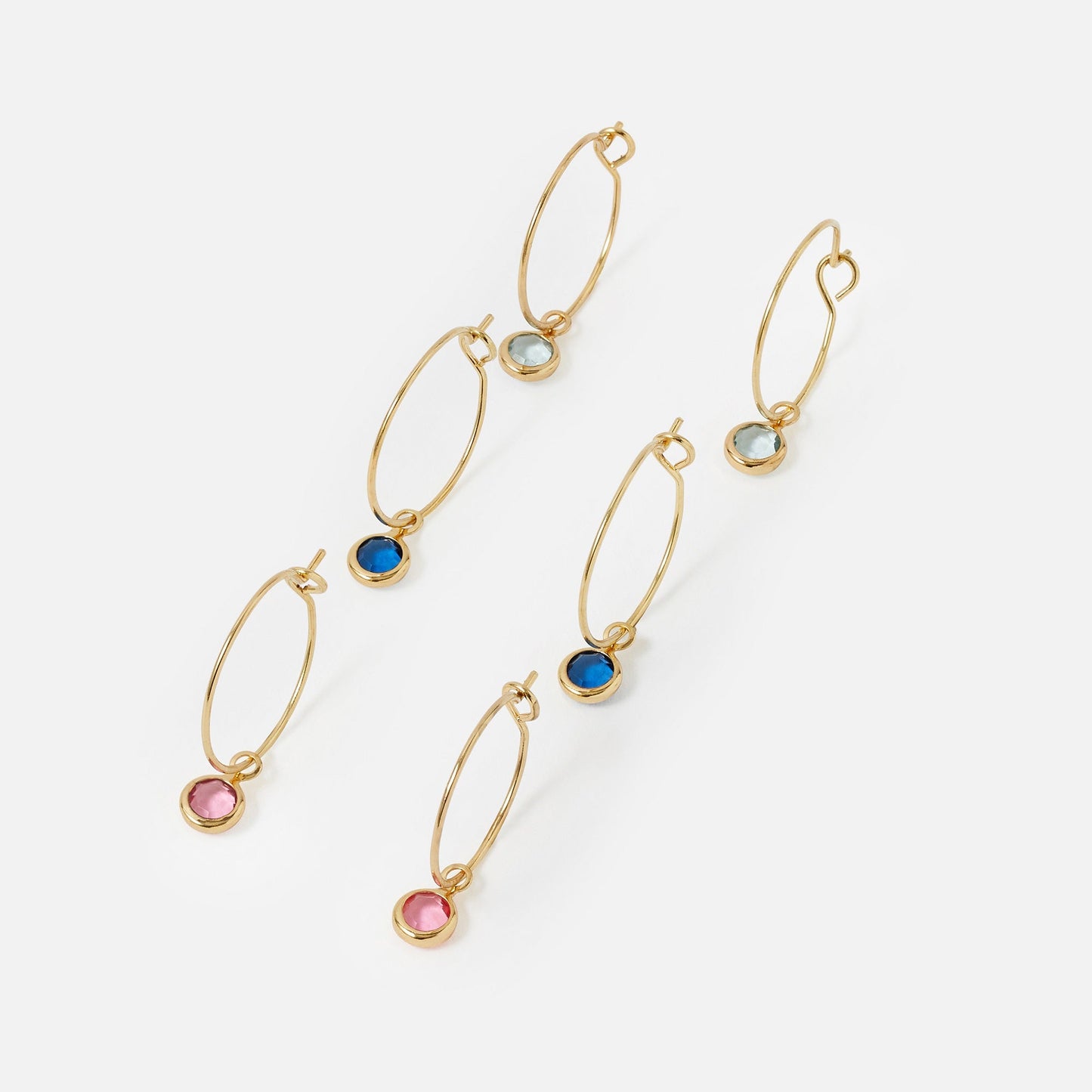 London Women's 3 X Colour Gems Hoop Earring Pack