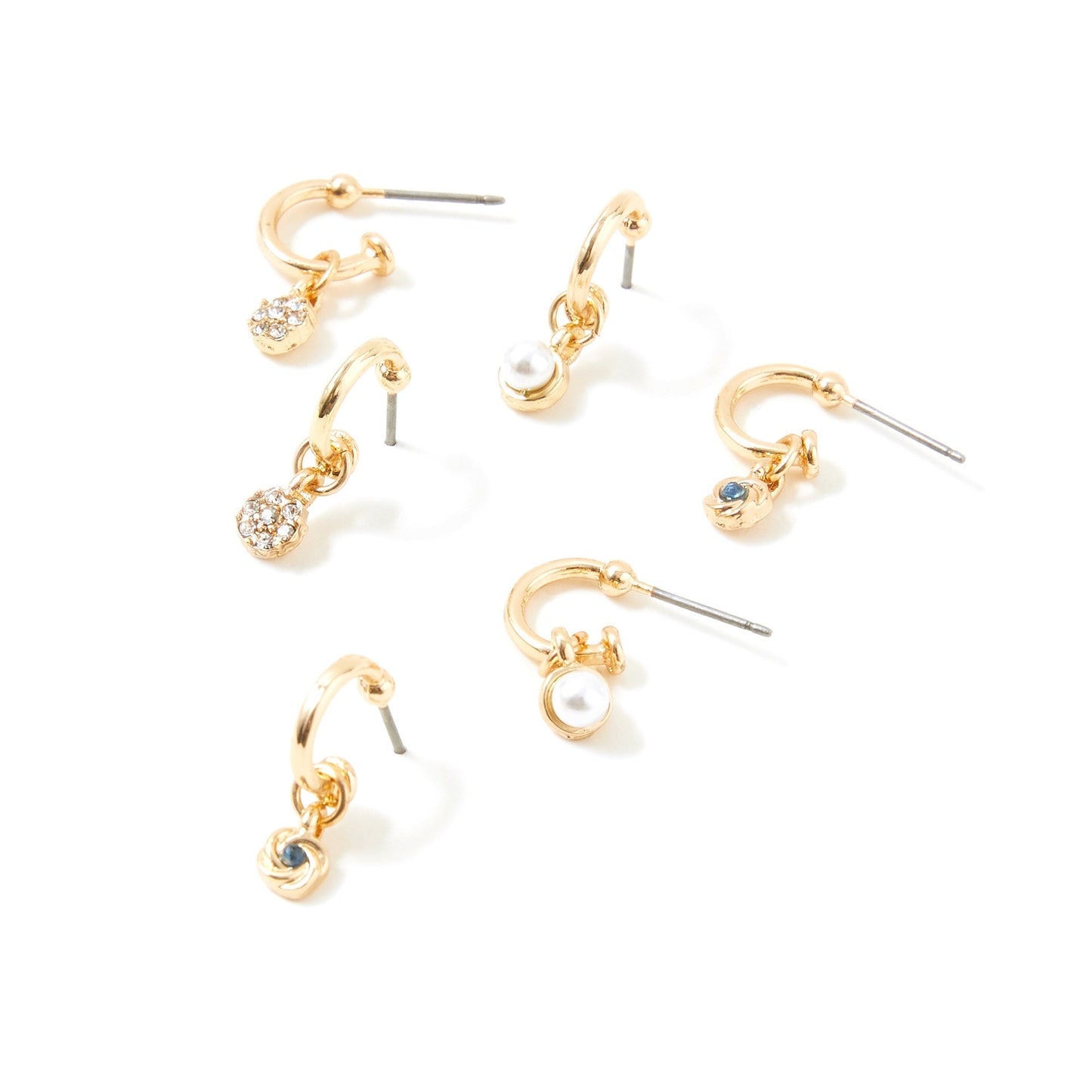 London Women's Blue Harvest Set of 3 Pearl Huggie Hoop Earring