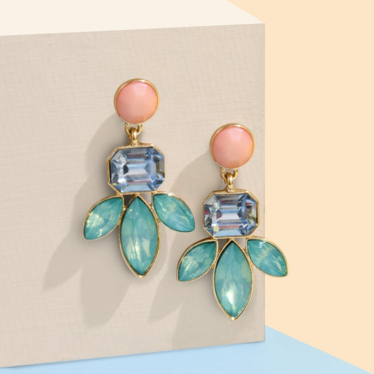 London Women'S Multi Color Flower Crystal Short Drop Earring