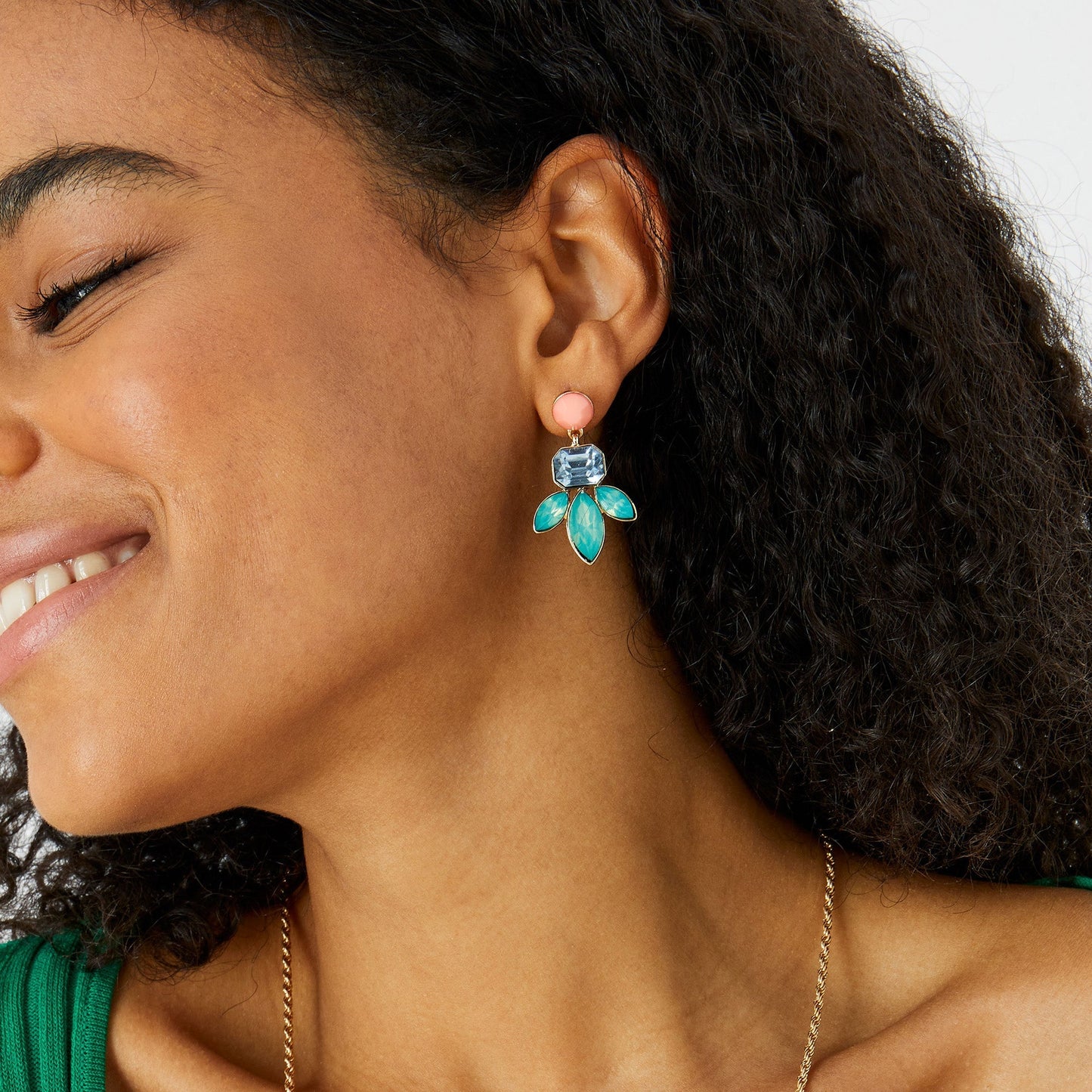 London Women'S Multi Color Flower Crystal Short Drop Earring