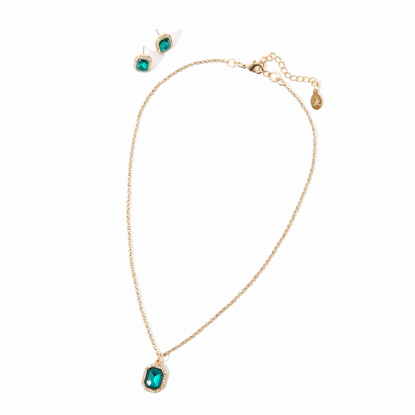 London Women'S Gold & Green Emerald Pendant And Earring Set