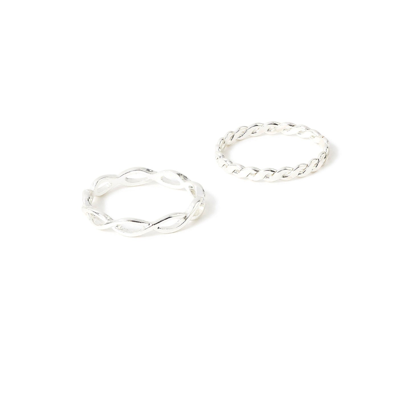 London Women's Silver Set of 2 Crossover Band Ring-Medium