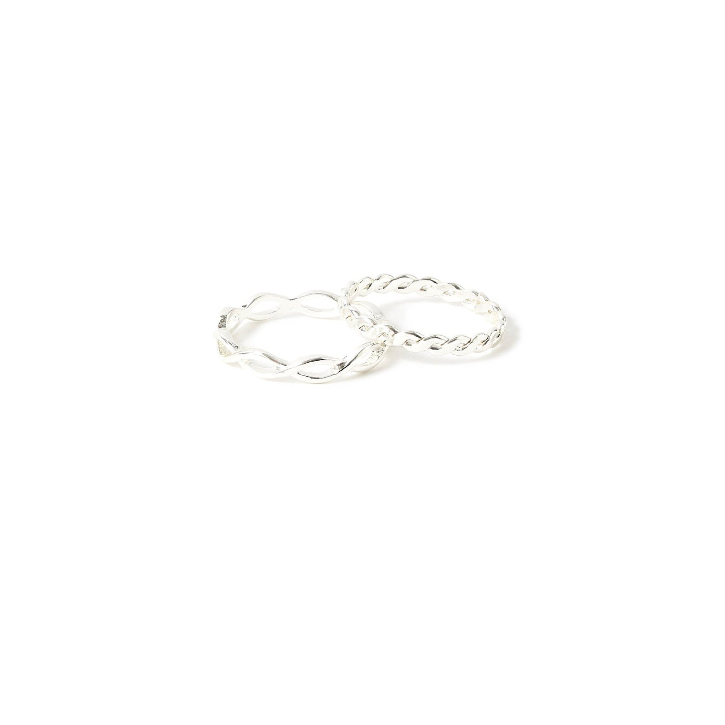 London Women's Silver Set of 2 Crossover Band Ring-Medium