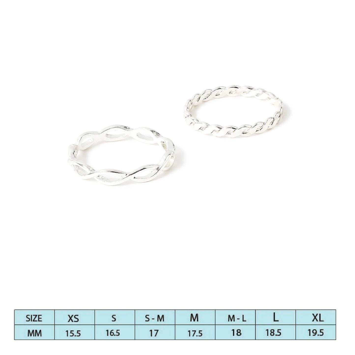 London Women's Silver Set of 2 Crossover Band Ring-Medium