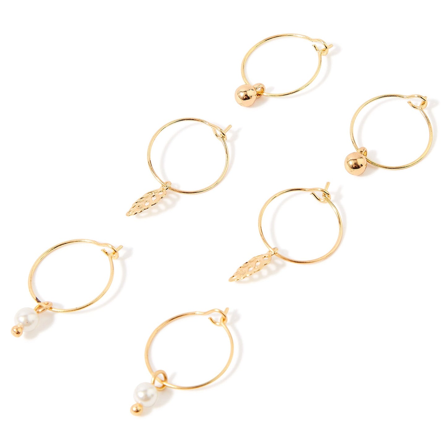 London Women'S Pink Set Of 3 Pearl Leaf Hoop Earring Pack
